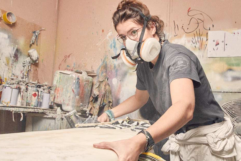 Nadine repairing a board